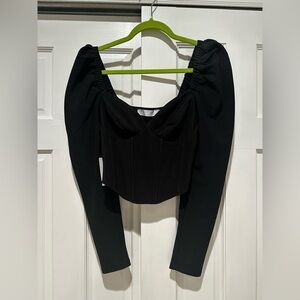 ASTR The Label Black Puff Sleeve Corset Cropped Blouse